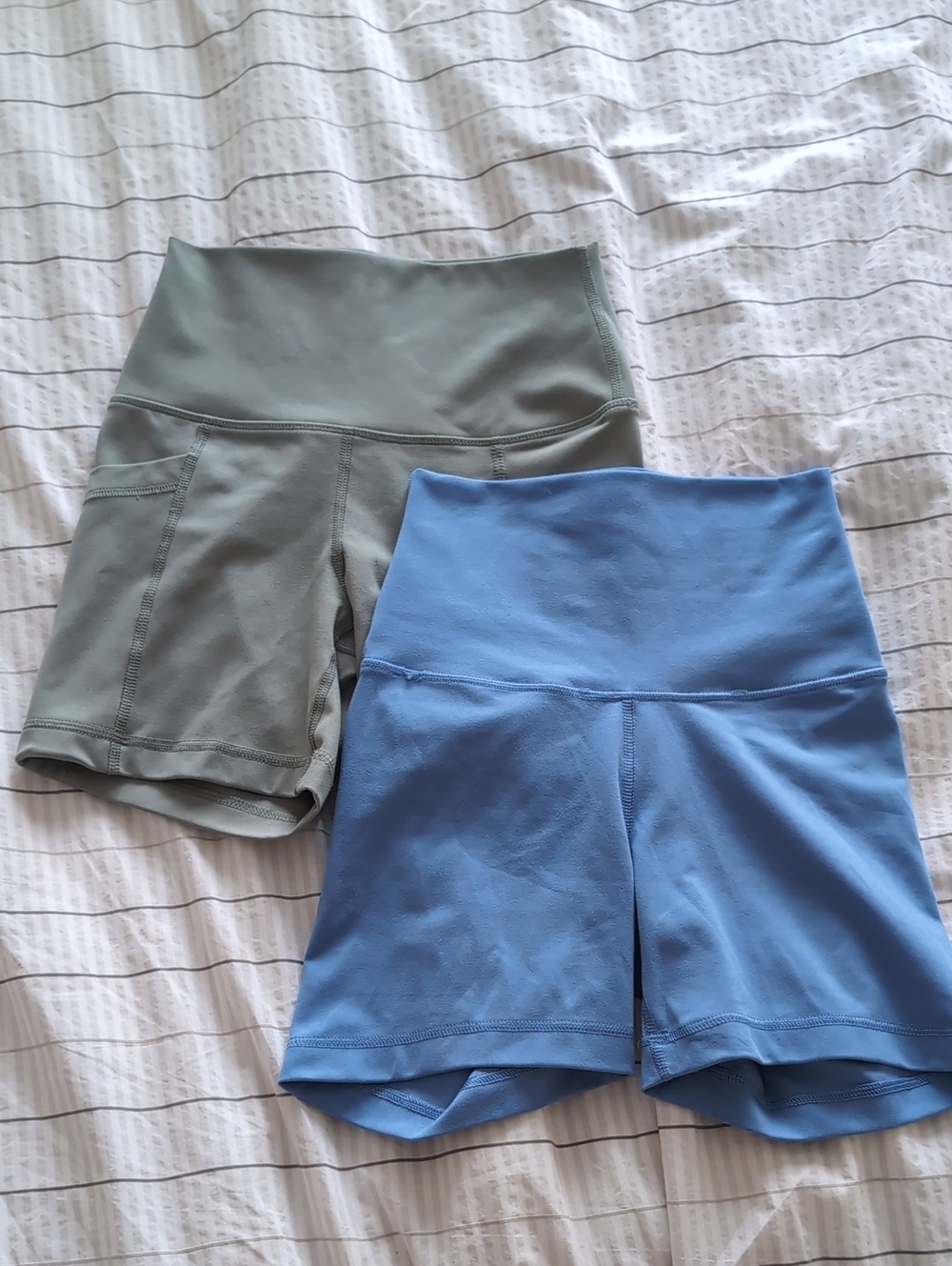 Yogalicious High-Waist Shorts in Sage Green and Sky Blue